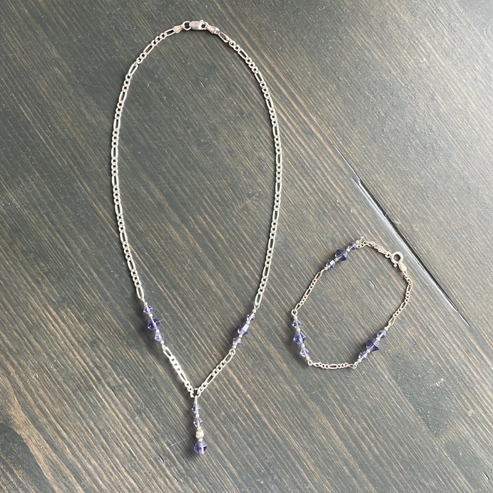 Silver Amethyst necklace and bracelet set
